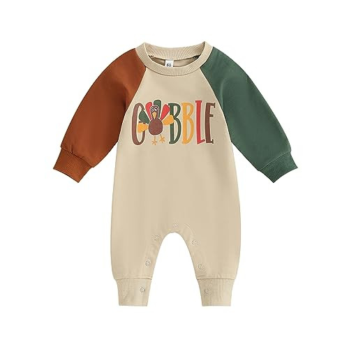 Muasaaluxi Baby Girl Boy Thanksgiving Outfit Long Sleeve Turkey Romper Shirts One Piece Jumpsuit Thanksgiving Baby Clothes | Amazon (US)