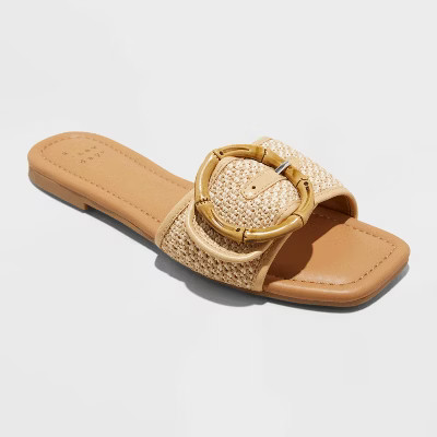 Women's Bennie Buckle Slide Sandals with Memory Foam Insole - A New Day™ | Target