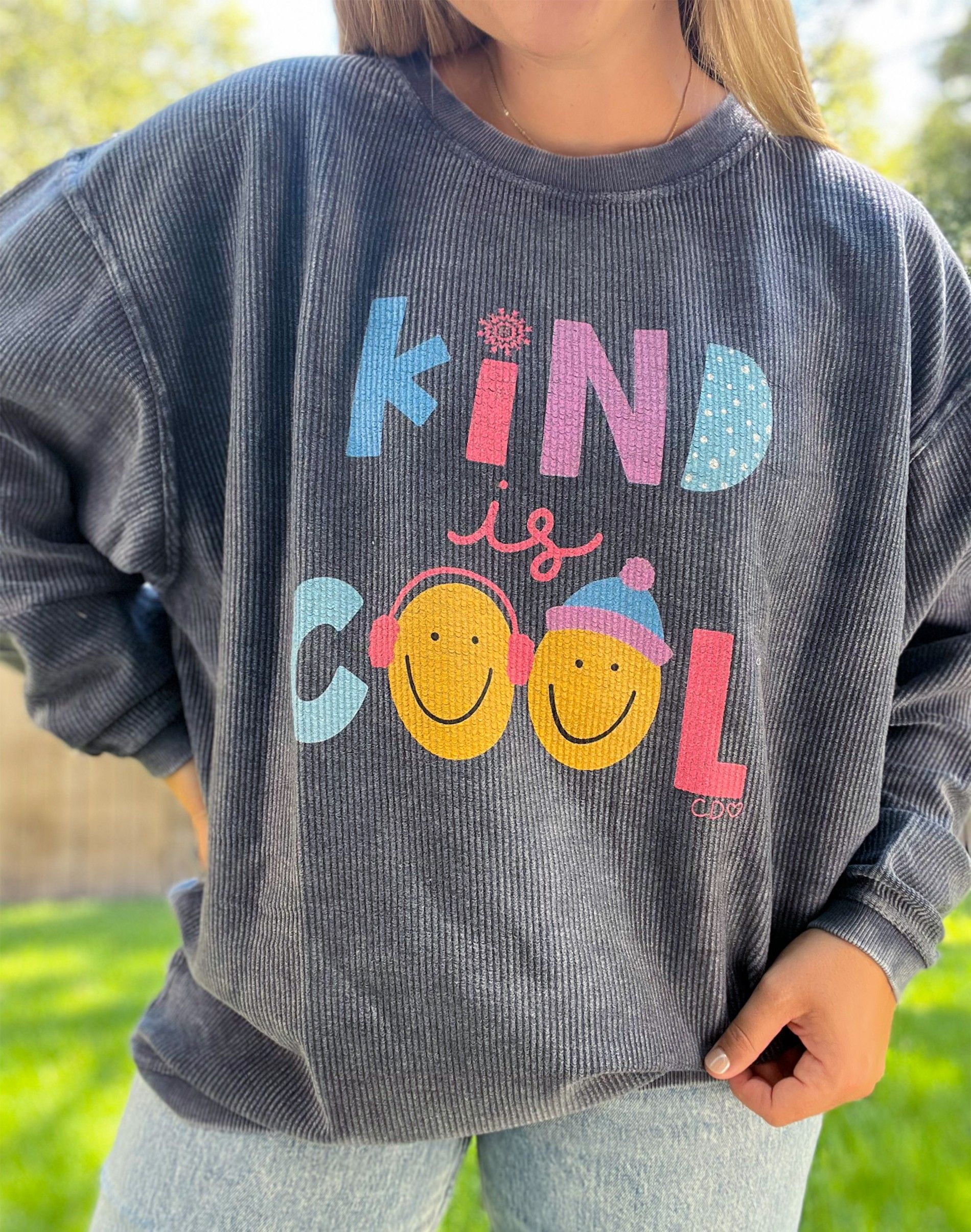 Kind Is Cool : Winter Edition Corded Sweatshirt - Navy | Callie Danielle
