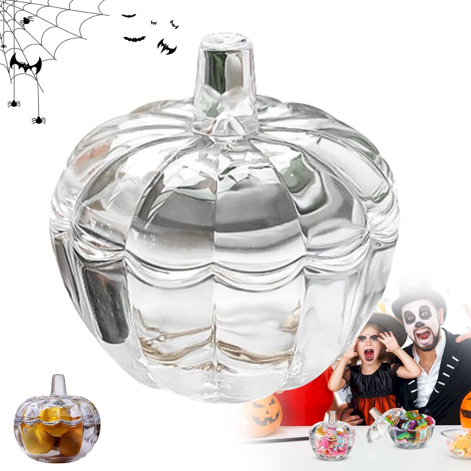 All Primes Halloween Glass Pumpkin, Jar with Lid Pumpkin Halloween Candy Bowl Pumpkin Shaped Snac... | Amazon (UK)