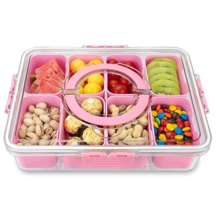 Divided Serving Tray with Lid and Handle, 8 Compartments Snack Box, Portable Platter for Candy Fr... | Amazon (US)