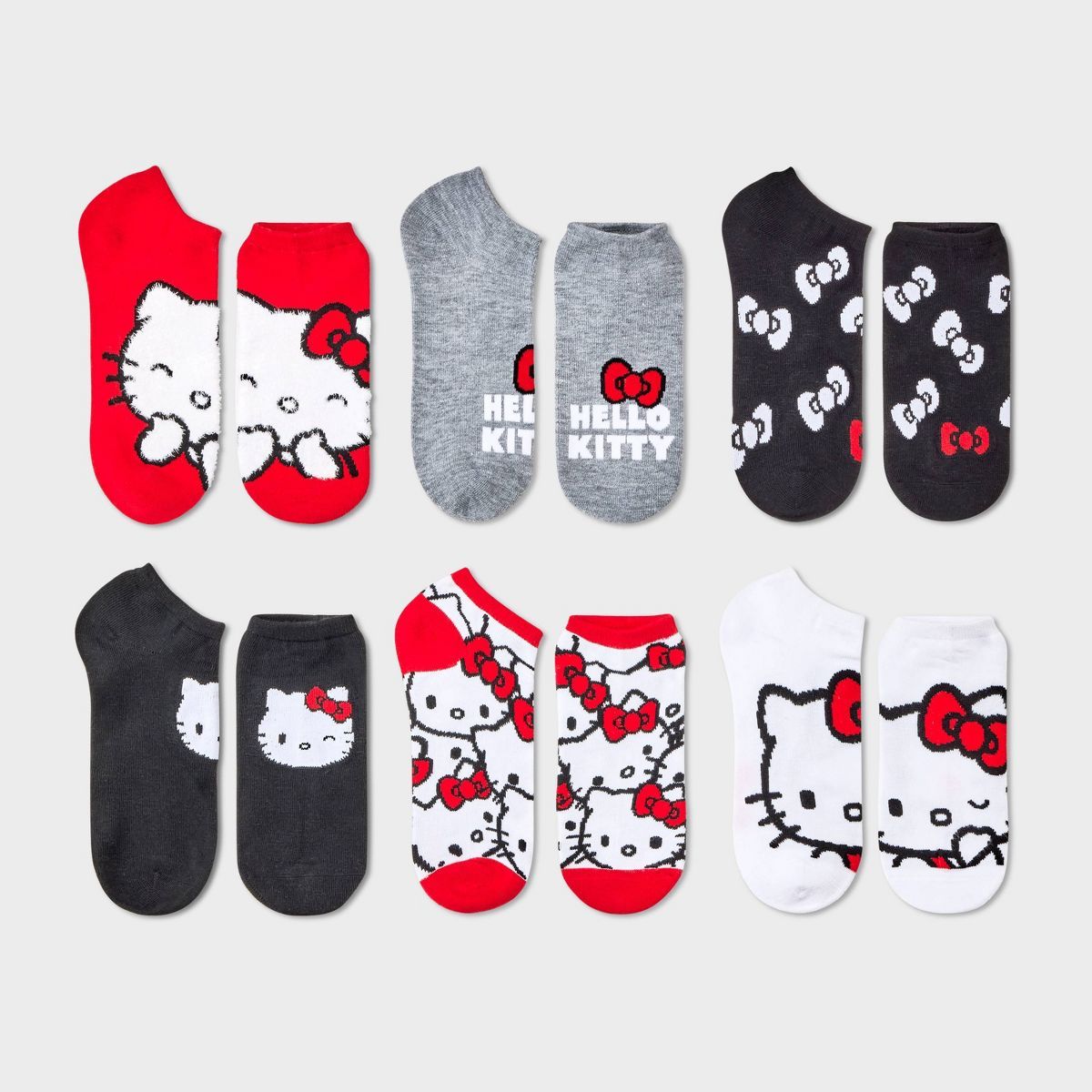 Women's Hello Kitty 6pk Low Cut Socks - Red/Black/Heather Gray 4-10 | Target