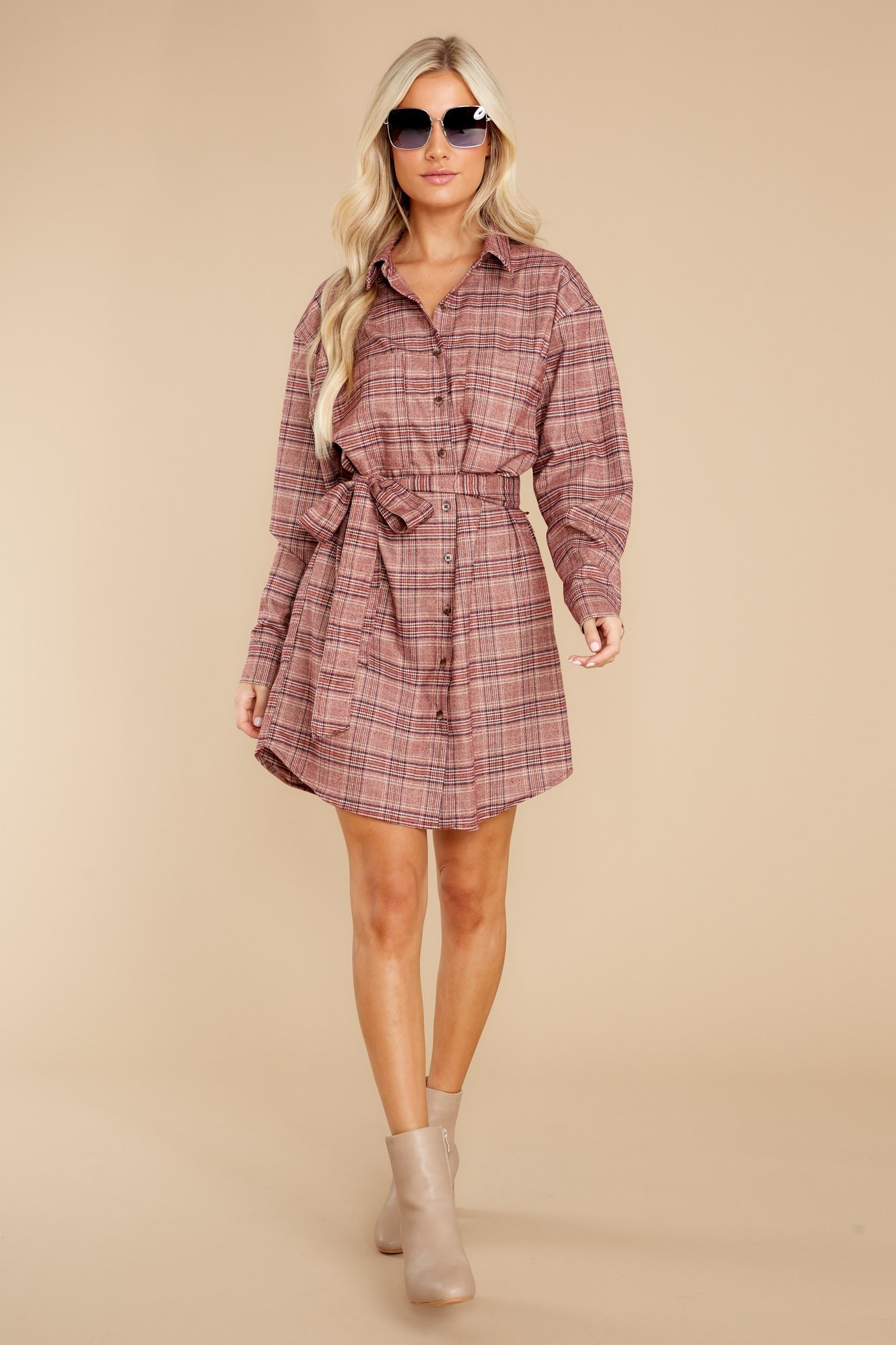 So Darling Dusty Rose Plaid Dress | Red Dress 