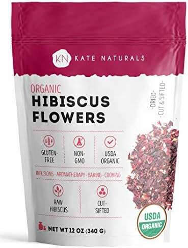 Hibiscus Flowers (12oz) by Kate Naturals. USDA Organic, 100% Natural, Non-GMO. Dried, Cut & Sifted.  | Amazon (US)