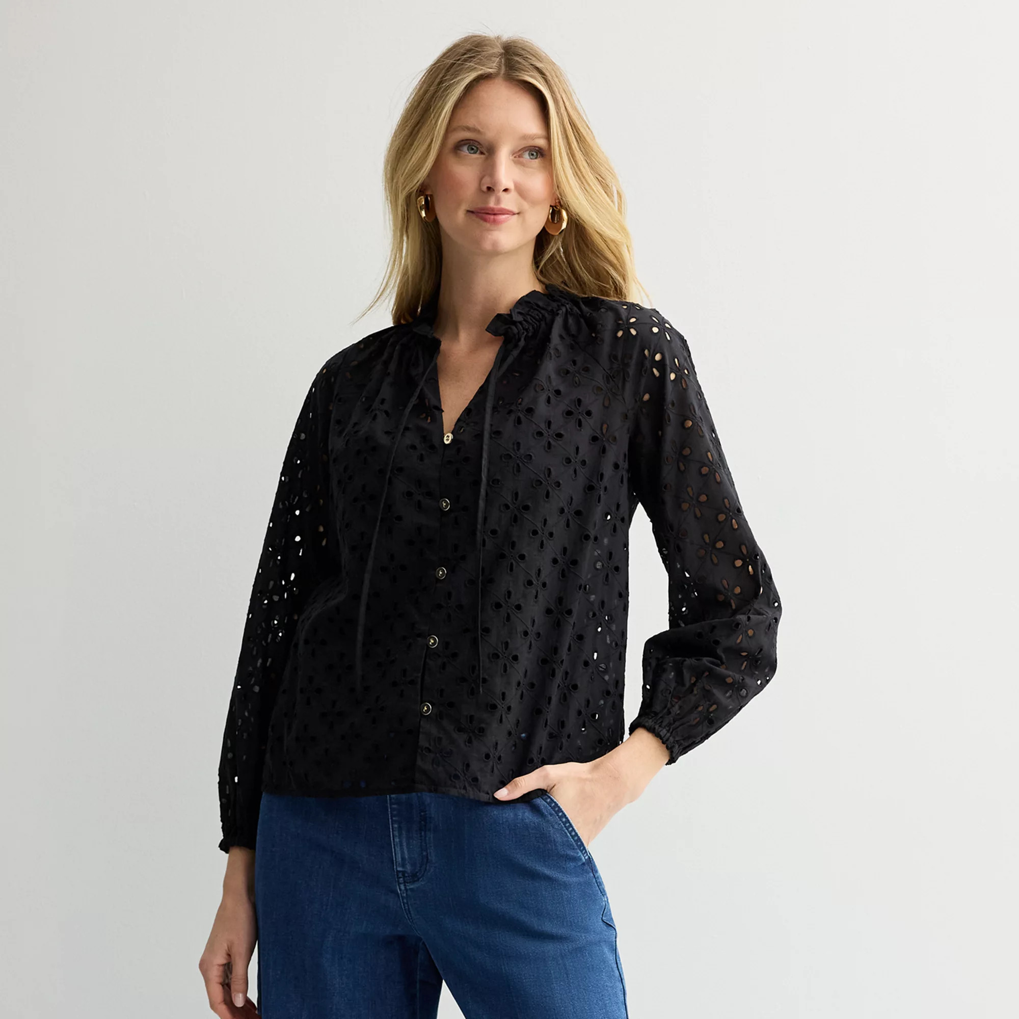 Women's Nine West Ruffle Collar Blouse | Kohl's