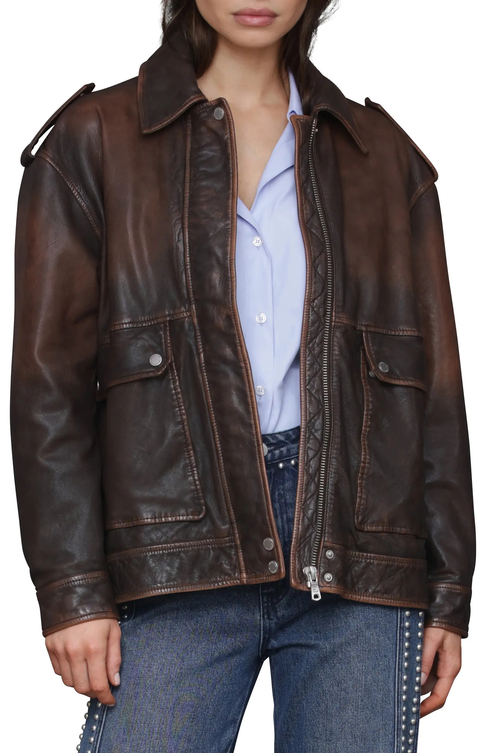 Avec Les Filles Pieced Back Leather Bomber Jacket | Nordstrom | Nordstrom