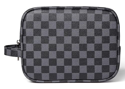 Daisy Rose Luxury Checkered Make Up Bag | PU Vegan Leather Cosmetic toiletry Travel bag | Amazon (US)