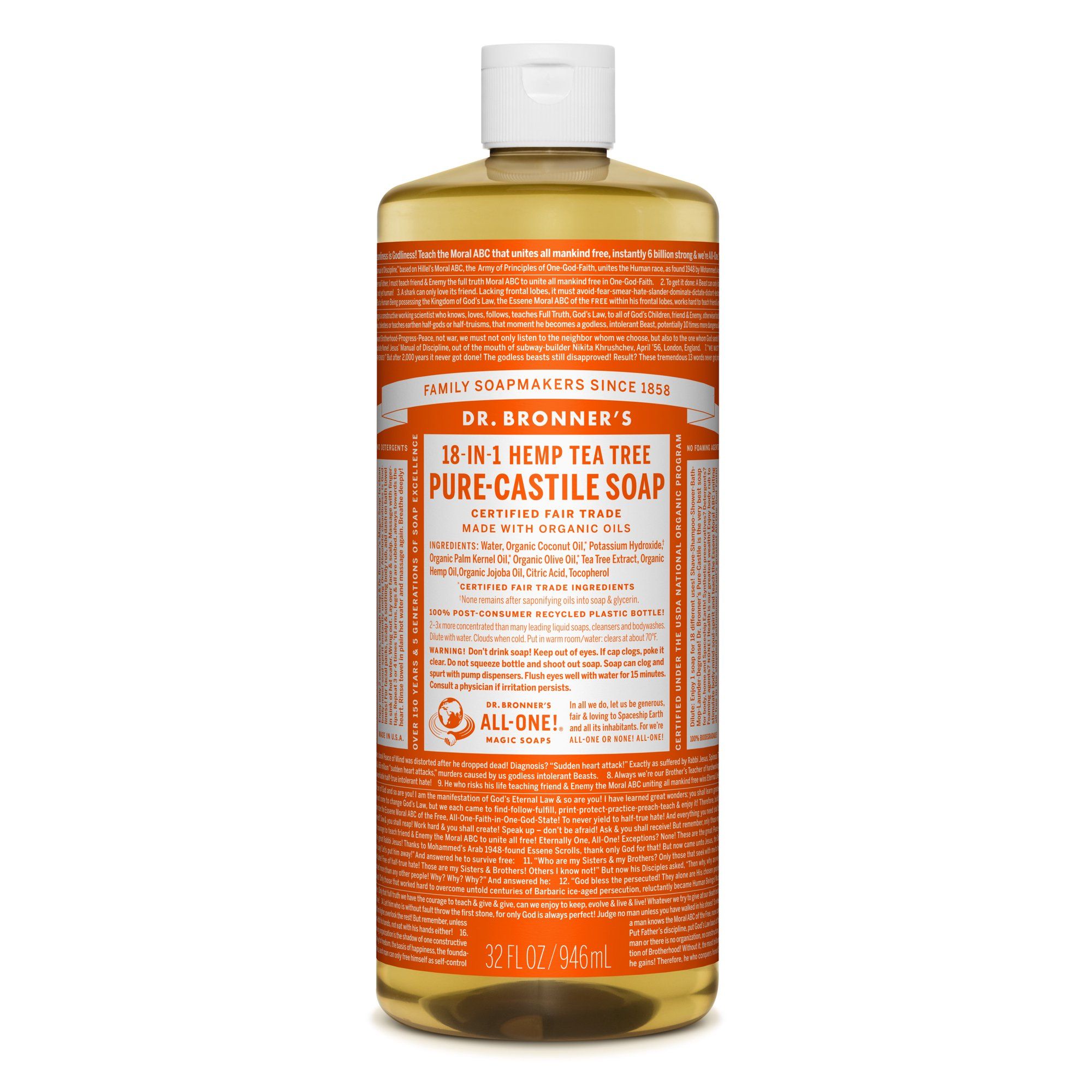 Dr. Bronner's Tea Tree Pure-Castile Liquid Soap - 32 oz | Walmart (US)