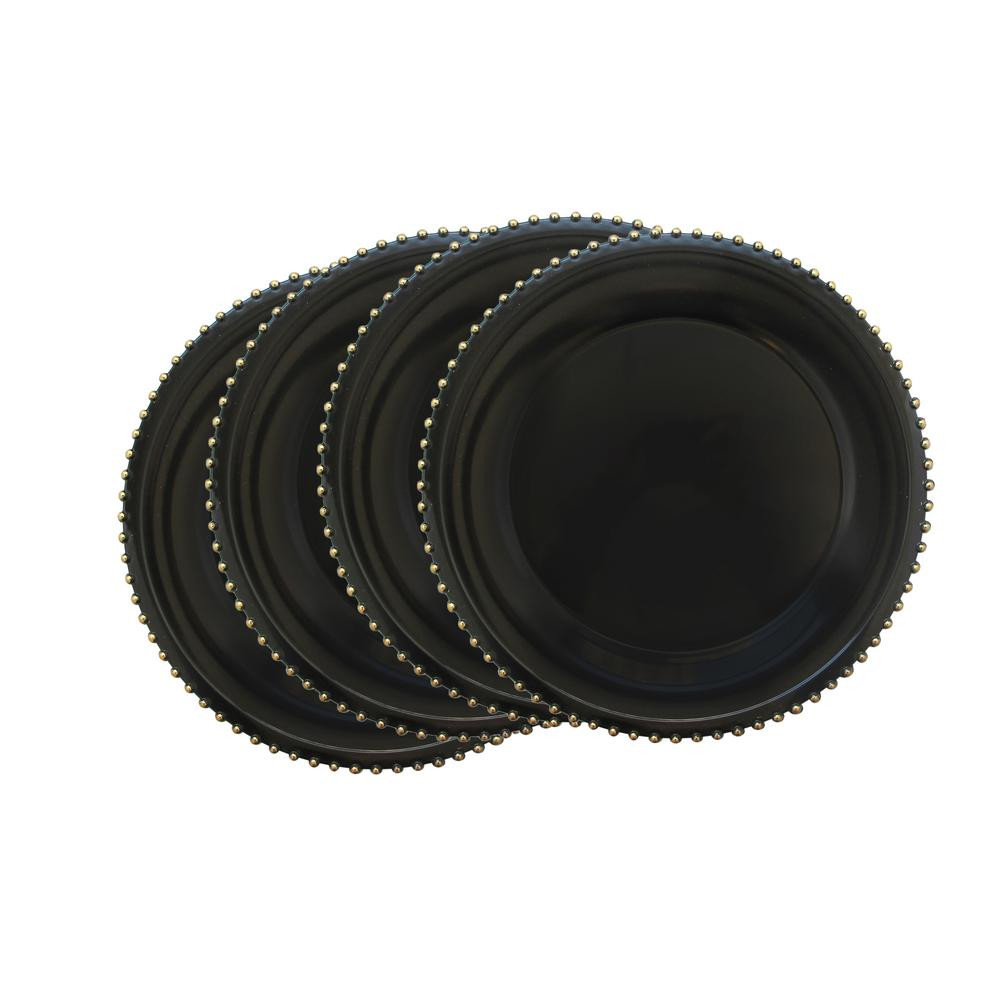 Elle Decor Black Melamine Charger Plates with Gold Beaded (4-Pack)-1270493-4 - The Home Depot | The Home Depot