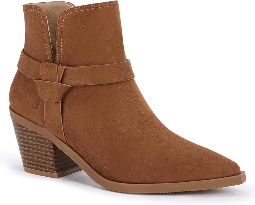 Coutgo Womens Pointed Toe Ankle Boots Cutout Tie Knot Chunky Block Stacked Heel Suede Booties Sho... | Amazon (US)