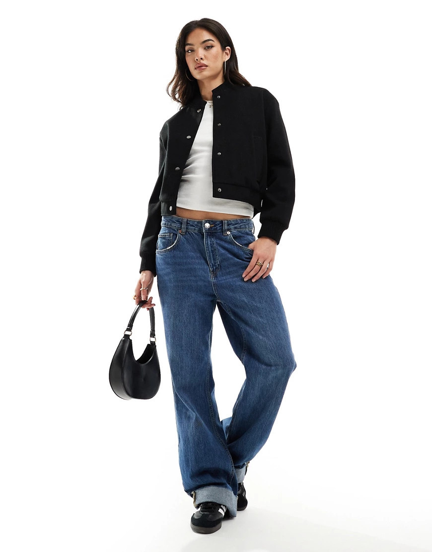 New Look knitted cropped bomber jacket in black | ASOS (Global)