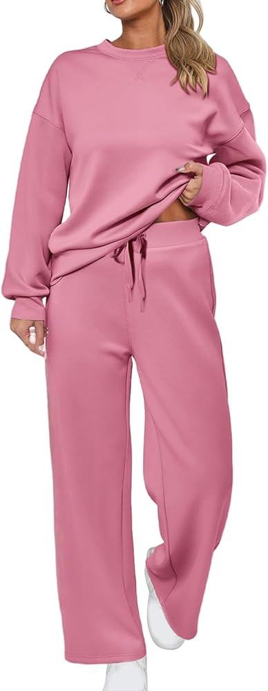 2 Piece Sets for Women Casual Outfits Sweatsuit Long Sleeve Sweatshirt Wide Leg Sweatpant Loungew... | Amazon (US)