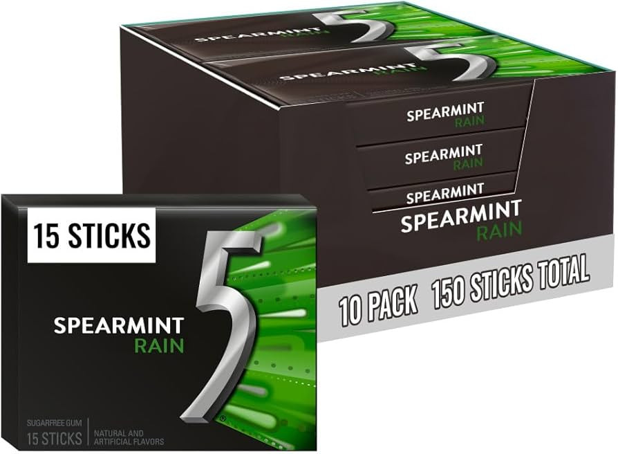 5 Gum Spearmint Rain Sugar Free Chewing Gum Bulk, 15 Stick Box (Pack of 10) | Amazon (US)