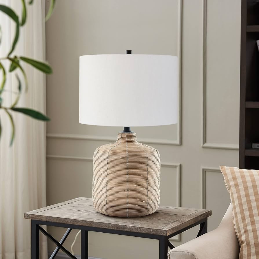 Jolina 20.5" Tall Petite/Rattan Table Lamp with Fabric Shade in Natural Rattan/Brass /White | Amazon (US)
