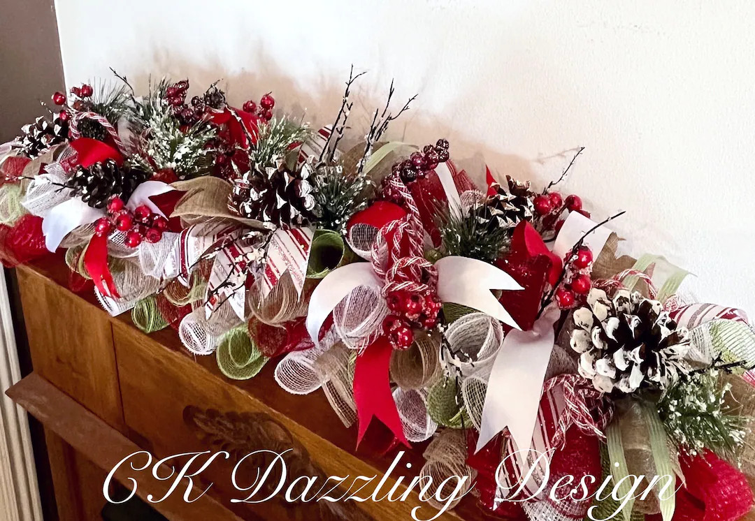 36” Elegant Christmas Pinecone Mantel Centerpiece/christmas Arrangement/christmas Deco Mesh Arr... | Etsy (US)