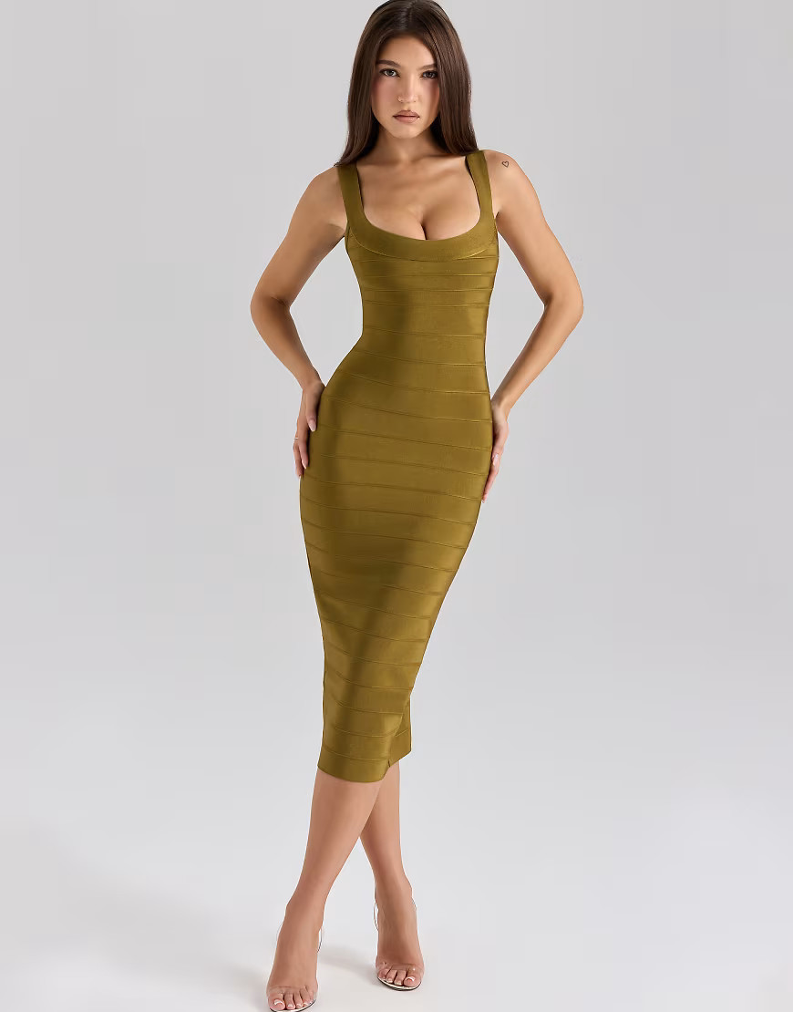 House of CB the OG midi bandage dress in olive-Green | ASOS (Global)