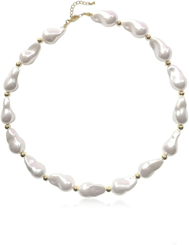Baroque Pearl Necklace for Women Lrregular Pearl Choker Necklace Dainty White Pearl Beaded Neckla... | Amazon (US)