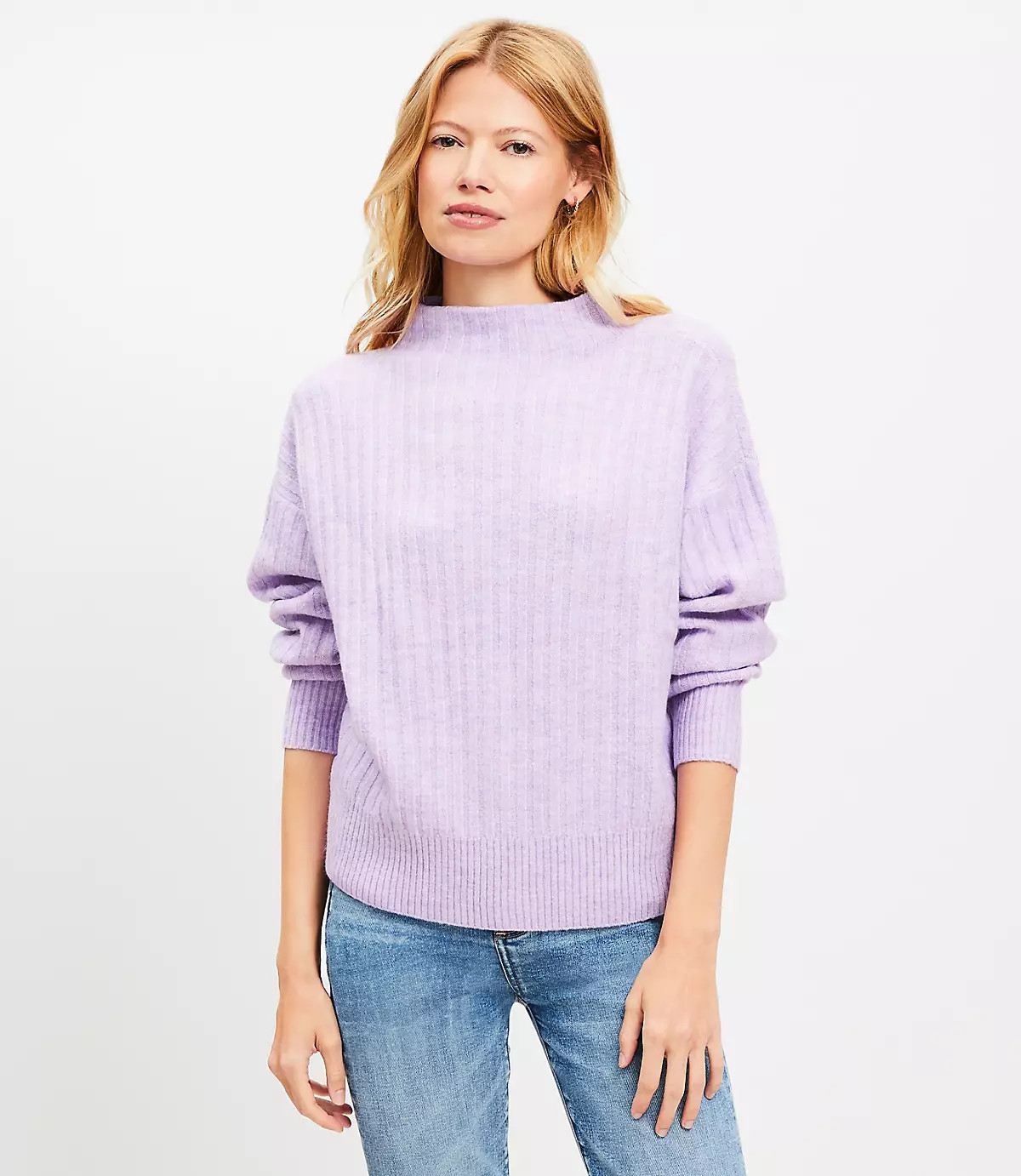 Ribbed Funnel Neck Sweater | LOFT