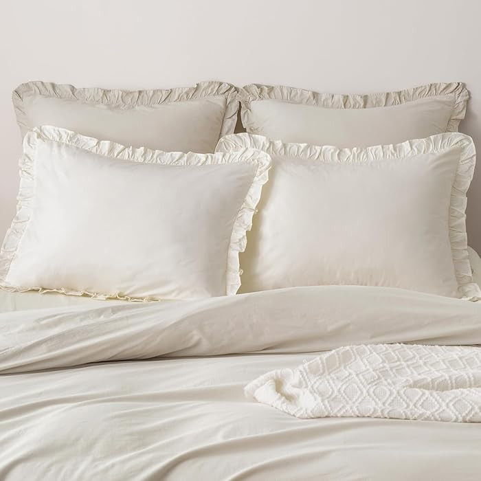 PHF 100% Washed Cotton Ruffle Pillowcases King Size, 2 Pack 20" X 36" Pillow Shams, No Insert, Ul... | Amazon (US)
