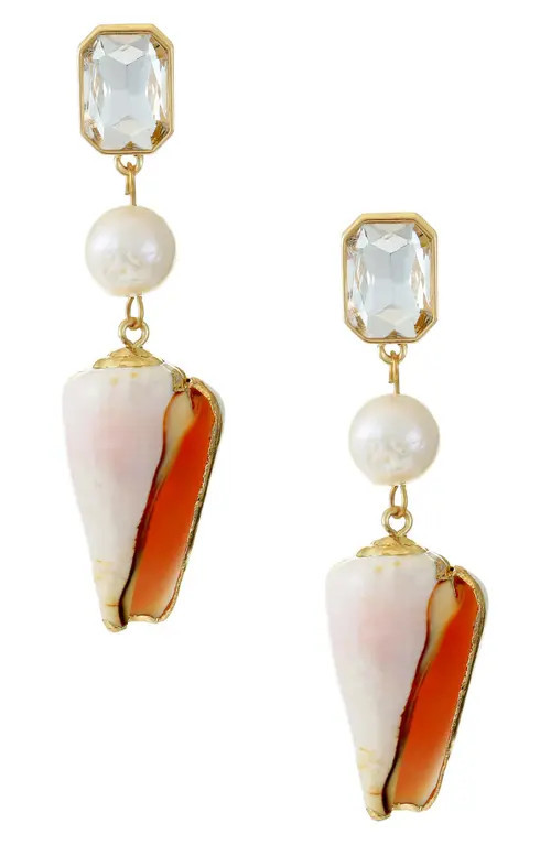 Ettika Shell & Freshwater Pearl Drop Earrings in Gold at Nordstrom | Nordstrom