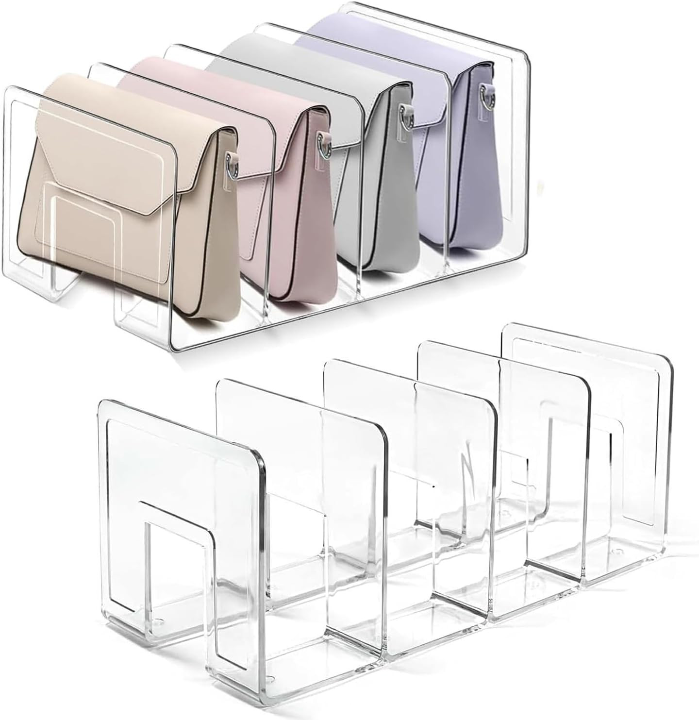 2 Pcs Acrylic Clear Purse Storage Organizers, 4 Sections Dividers in Bedroom Office (bright) | Amazon (US)