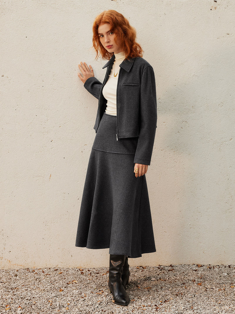 Wool-like Flared Maxi Skirt | OGLmove