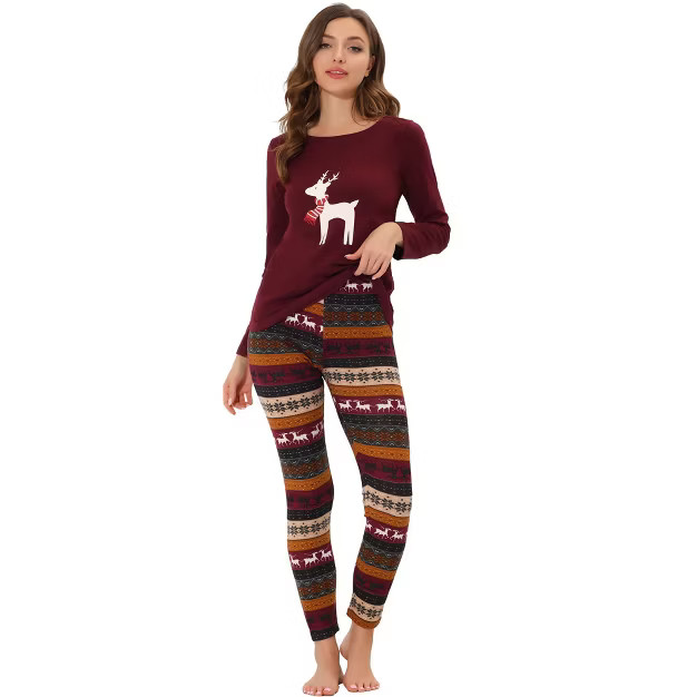 cheibear Womens Sleepwear Lounge Elk Christmas Winter Long Sleeves with Pants Pajama Sets | Target