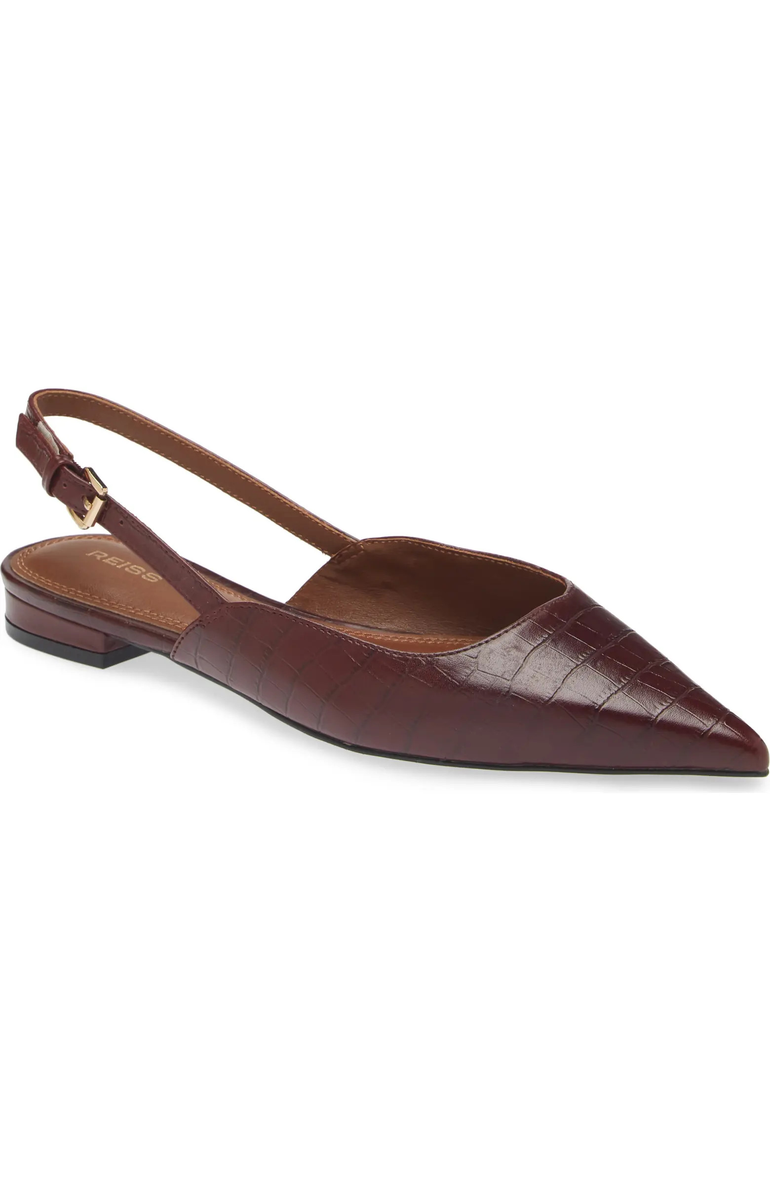 Reiss Aubrey Croc Embossed Slingback Flat (Women) | Nordstrom | Nordstrom