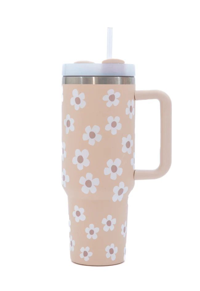 Sippin' Pretty Neutral Daisy 40 oz Drink Tumbler With Lid And Straw FINAL SALE | Pink Lily
