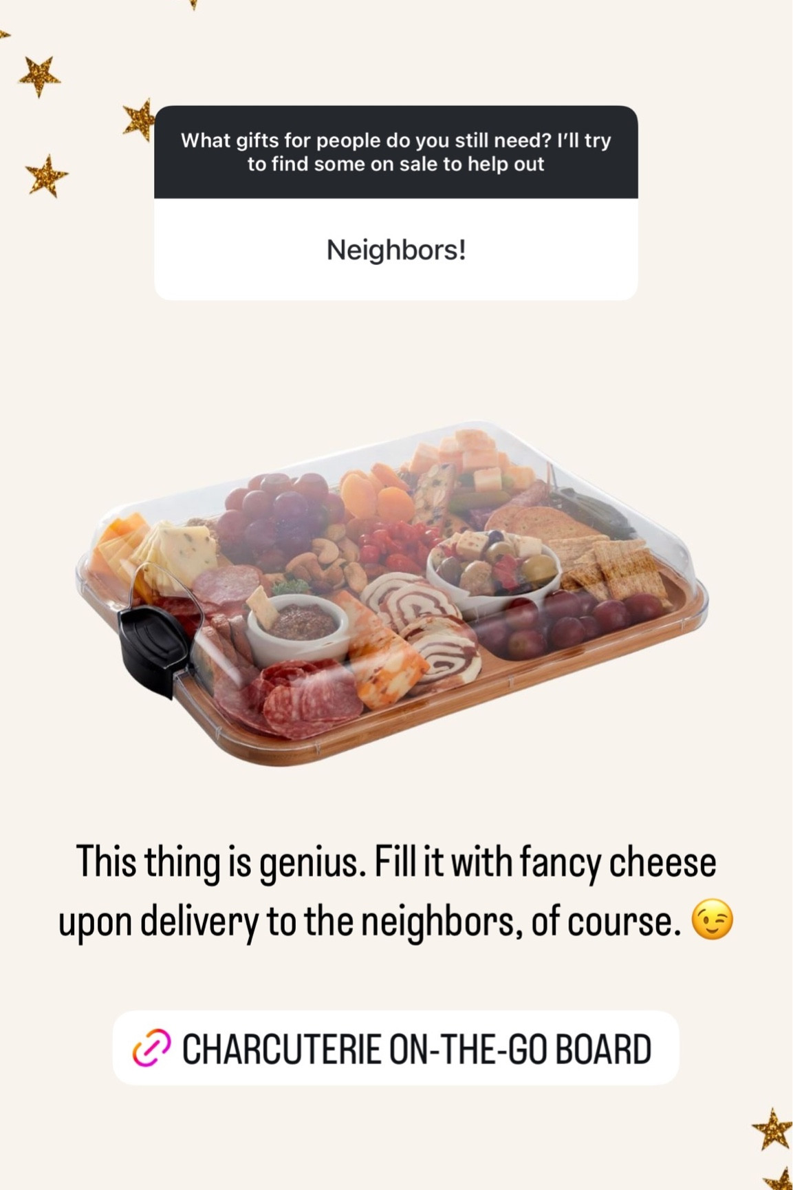 Amazon gift 🎁 This thing is genius. Fill it with fancy cheese upon delivery to the neighbors, of course. 😉

Gift idea, gift guide

#LTKGiftGuide #LTKHoliday