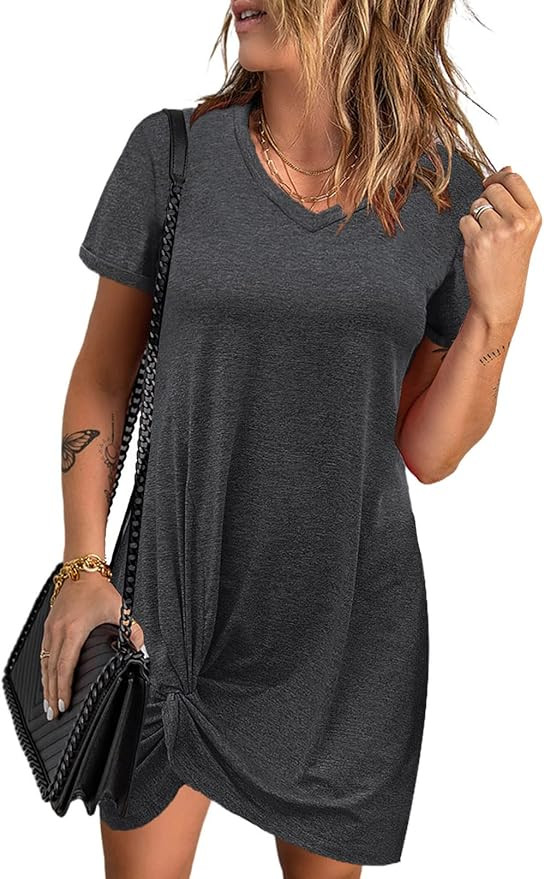 Dearlovers Womens Short Sleeve Tshirt Dresses Side Knot Mini Dress | Amazon (US)