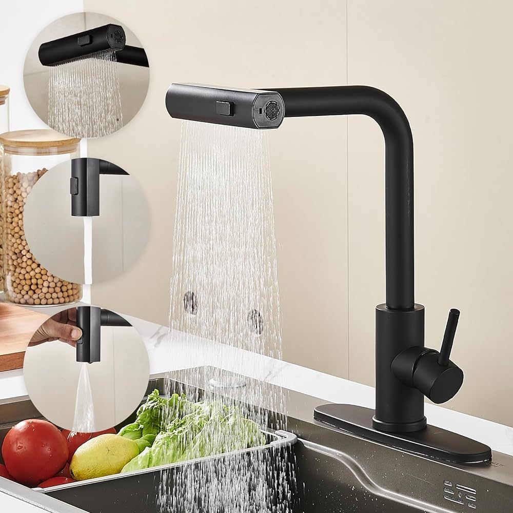 AVSIILE Kitchen Faucet with Pull Down Sprayer, Black Waterfall Touch Single Hole Stainless Steel ... | Amazon (US)