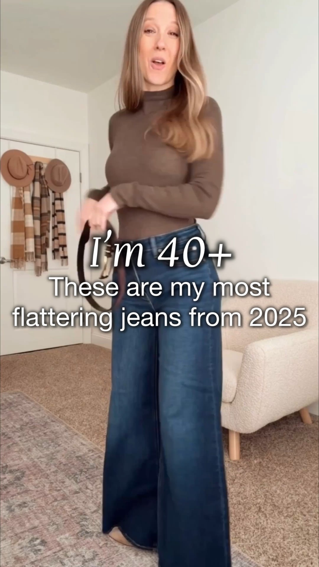 1- palazzo jeans 
2- brown jeans - size up- 30 inch inseam 
3- smoothing jeans 
4- faded black Bella jeans - 30 inch inseam 
5- sweatpants jeans - ankle length 
6- black Bella jeans - 30 inch inseam 