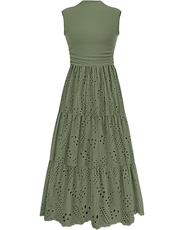 PRETTYGARDEN Summer Dresses for Women 2025 Casual Eyelet Sleeveless Wedding Guest Maxi Dress Tank... | Amazon (US)