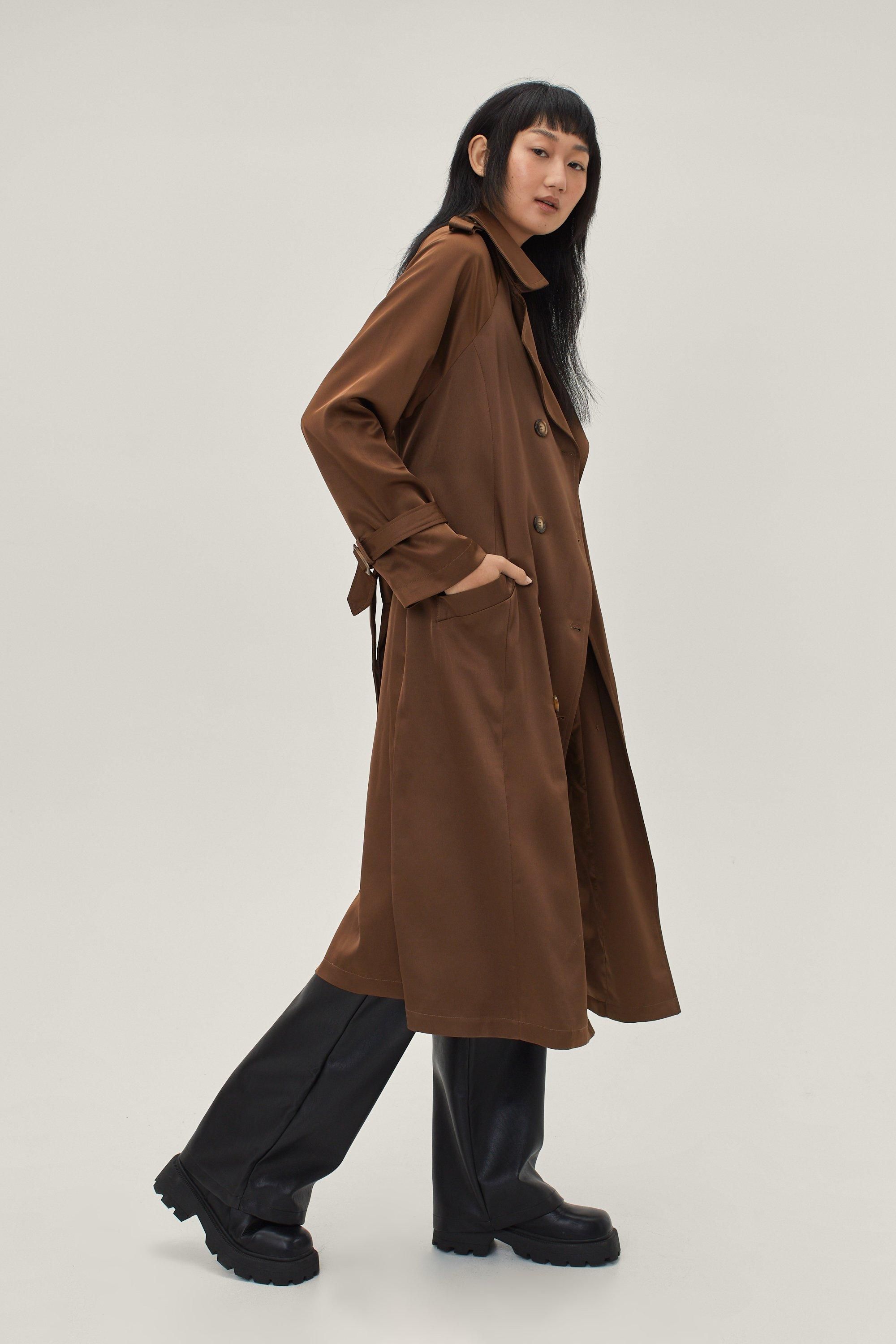 Satin Longline Double Breasted Belted Trench Coat | Nasty Gal (US)