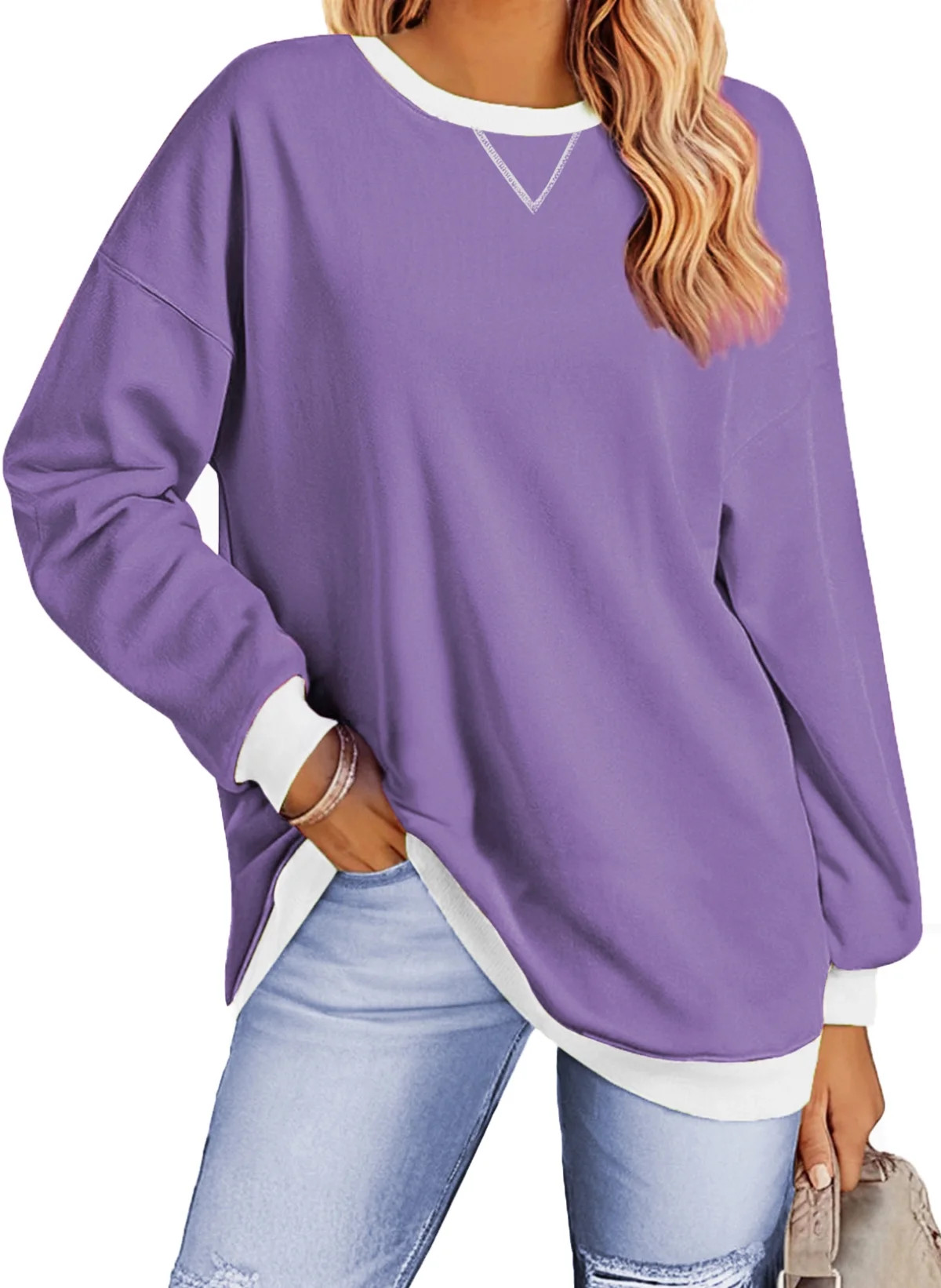 Fantaslook Color Block Sweatshirts for Women Crewneck Long Sleeve Oversized Pullover Tops Casual ... | Walmart (US)