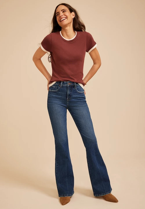Risen® High Rise Tummy Control Panel Front Press Bootcut Jean | Maurices