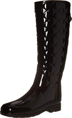 Hunter Women's Refined Tall Quilted Gloss Rain Boot, Black, 6 | Amazon (US)