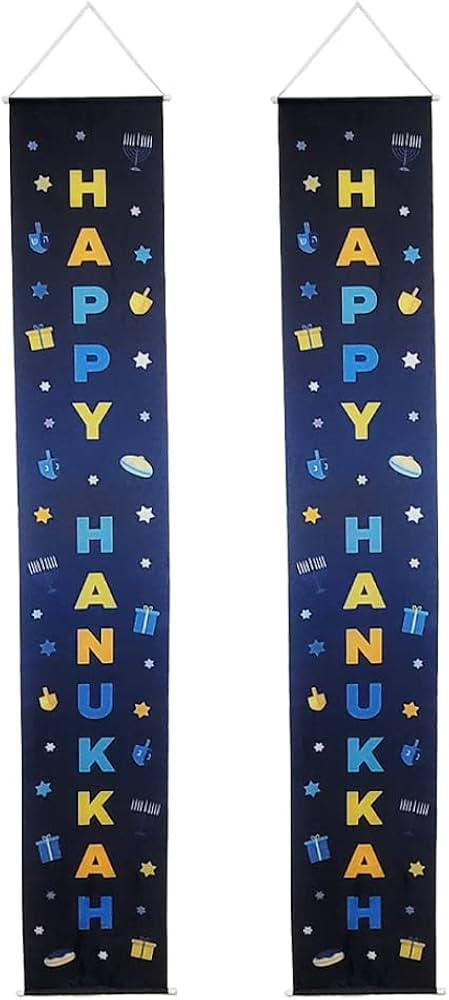 The Dreidel Company Vertical Happy Flag Hanukkah Door Banner Chanukah Decorations, 72" x 12" Inch... | Amazon (US)