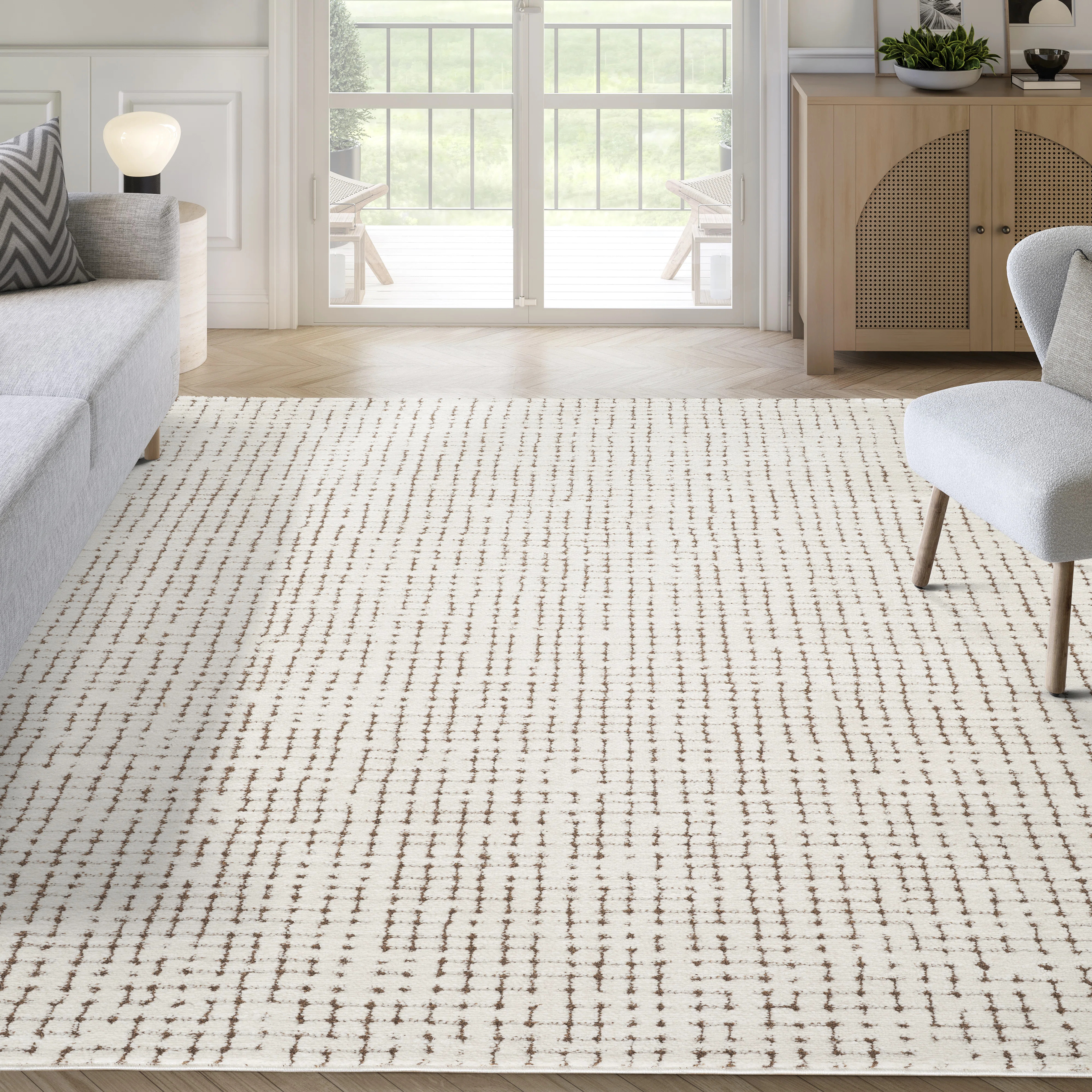 Abani Orith OLV120A Modern Cream Brown Textured Crosshatch Minimalist Area Rug | Wayfair North America