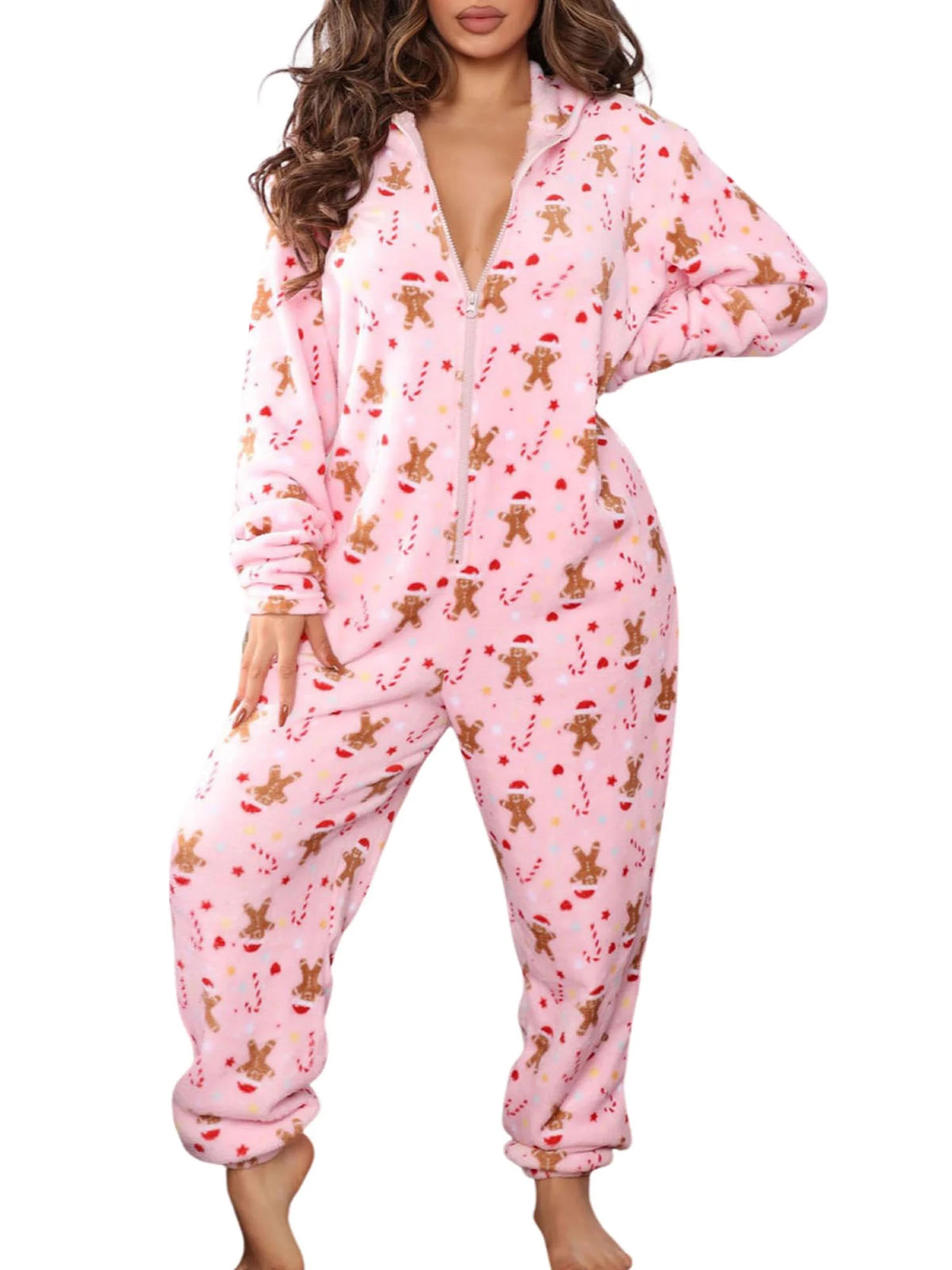 Gwiyeopda Christmas Pajamas Onesies for Women V Neck Long Sleeve Sleepwear | Walmart (US)