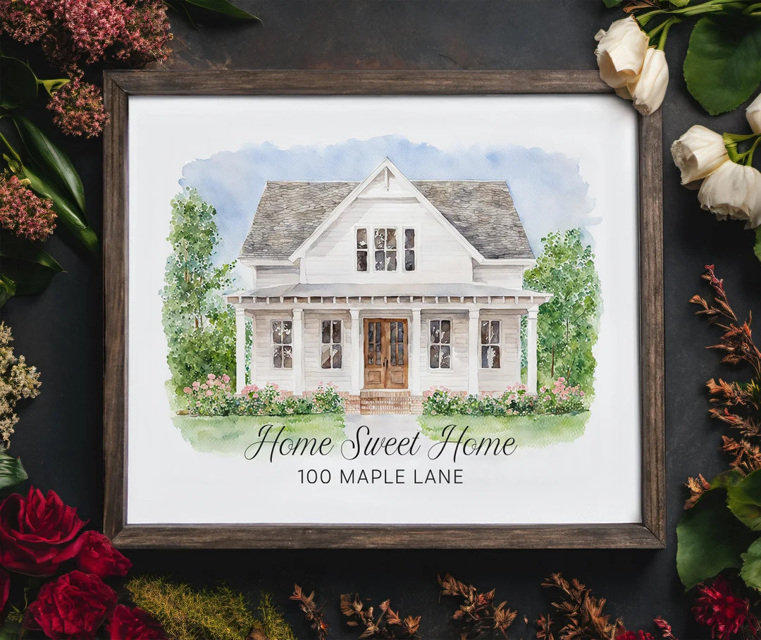 Custom Home Portrait Watercolor House Painting Home - Etsy | Etsy (US)