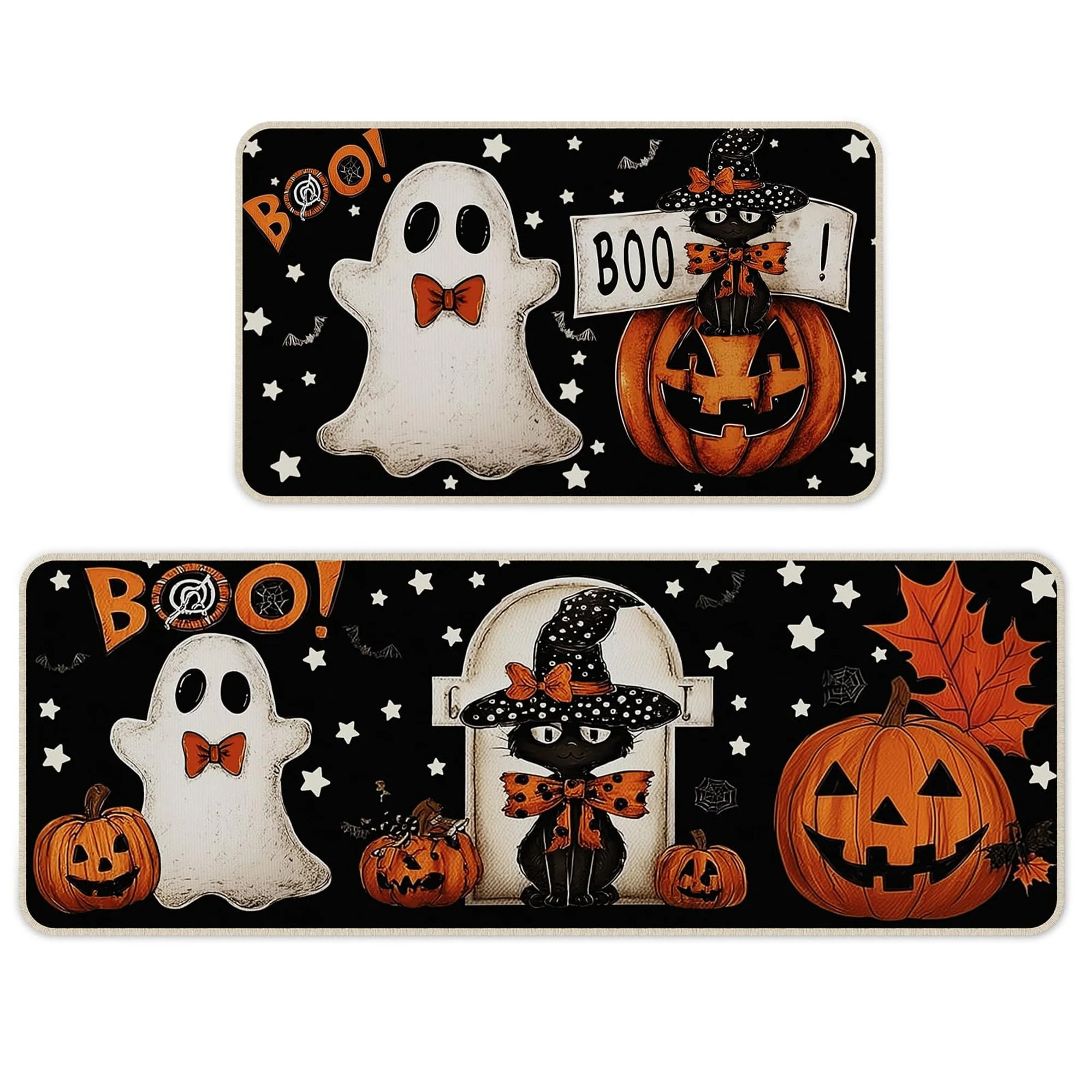 Numhew 17in x 29in 17in x 47in 2 Piece Halloween Kitchen Mat Set Non Slip Backing Pumpkin Ghosts Black Rug Polyester one_size | NHBEN384923 | Lowe's