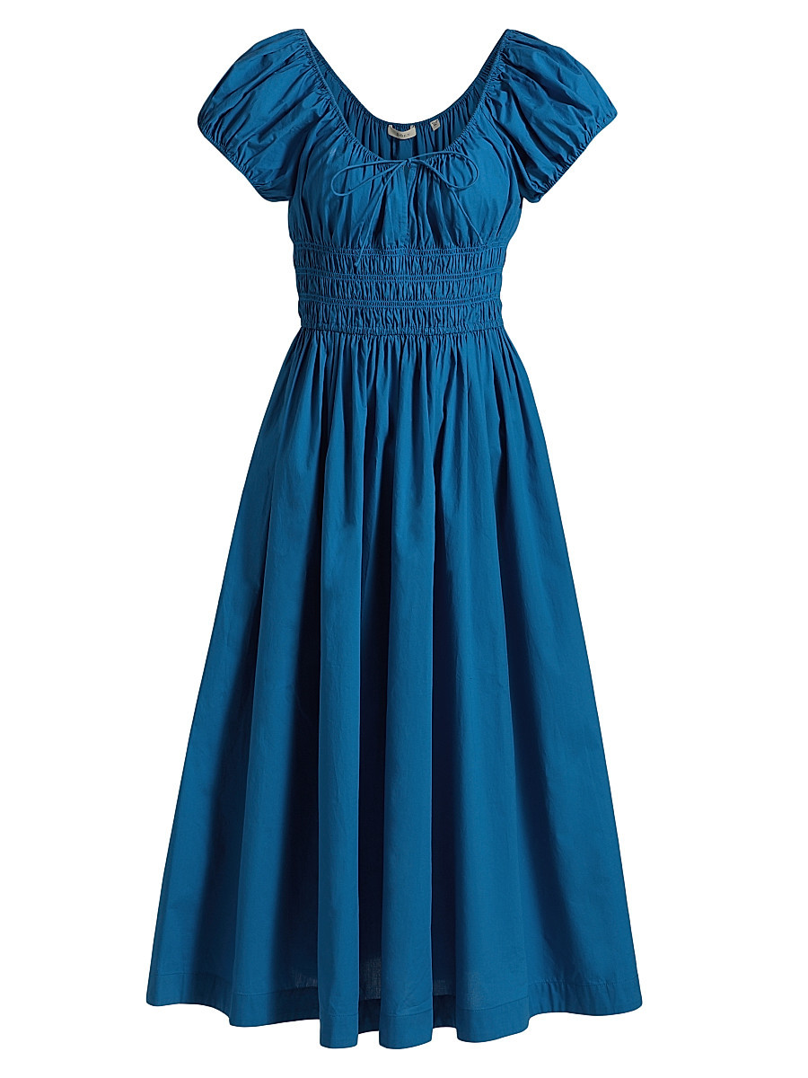 Women's Quinn Cotton Shirred Midi-Dress - Soft Cobalt - Size Large | Saks Fifth Avenue