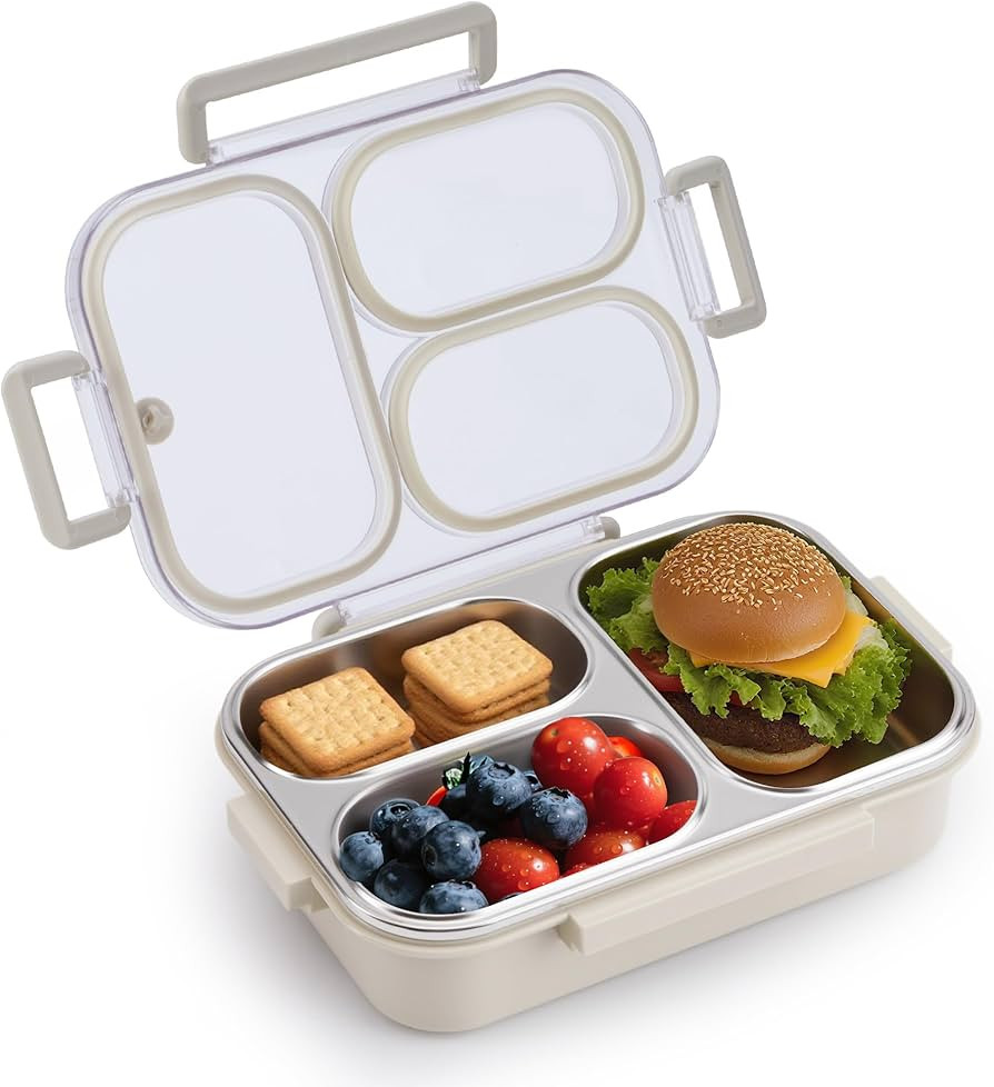 Kabbas Stainless Steel Bento Box Kids & Adults - 25 oz Leakproof Lunch Box with 3 Compartments, P... | Amazon (US)