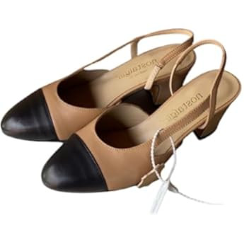 Adrizzlein Womens Slingback Flat Pumps Closed Round Toe Two Toned Casual Flat Office Shoes | Amazon (US)