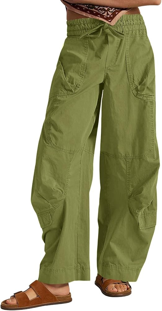 Aoysky Womens Baggy Barrel Wide Leg Pants Drawstring Elastic High Waisted Casual Loose Trousers P... | Amazon (US)