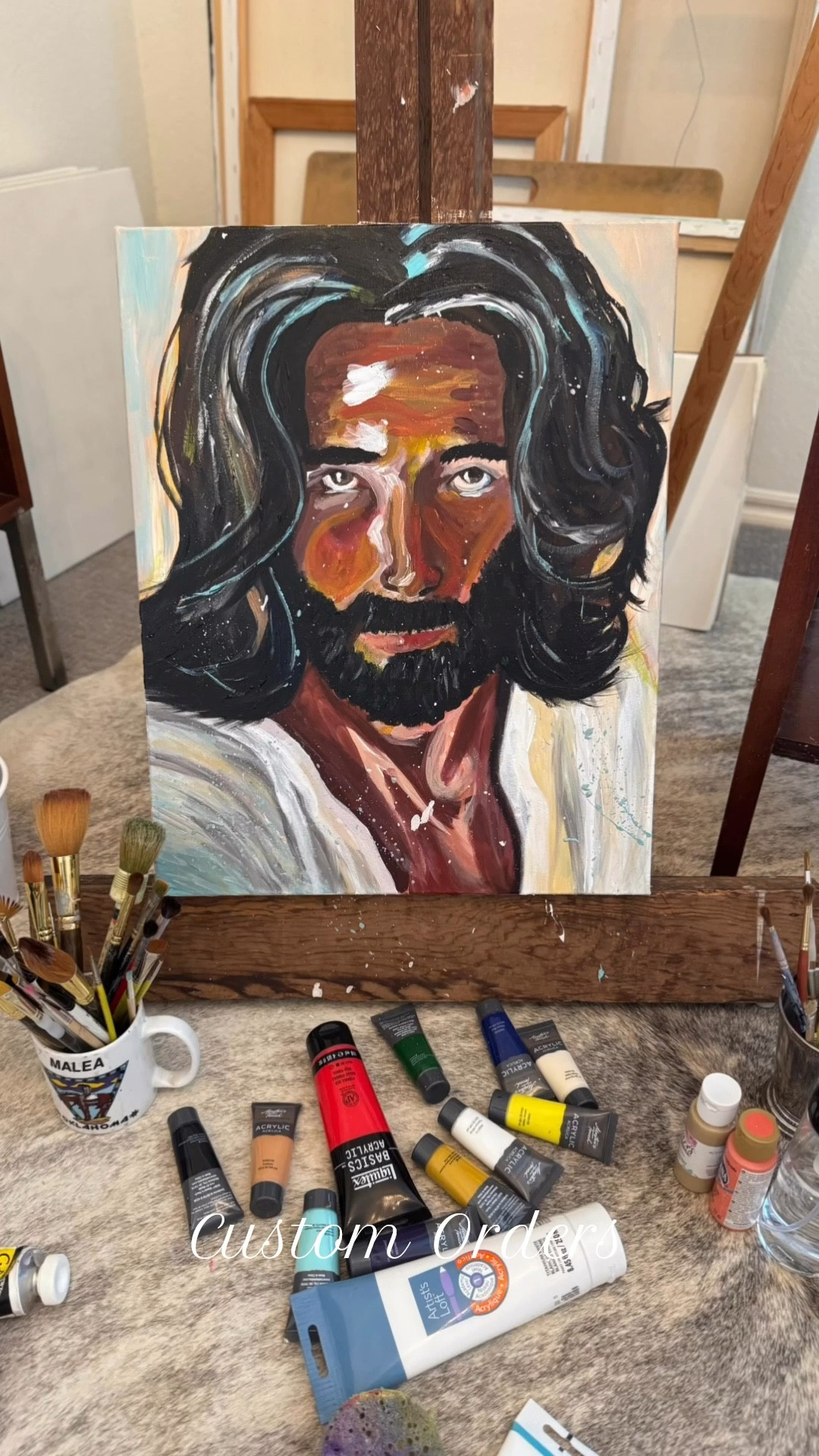 Jesus original painting by Malea Gordon. 16x20 $125
Find my art on IG @maleagordonhome Custom Commissions are open🎨

Art, canvas, wall art, original painting, available for custom order, Christian art, Christmas present, modern Christian, Jesus, church, faith based