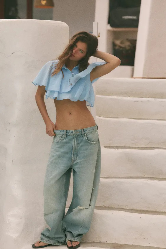 RUFFLED CROP SHIRT | Zara US