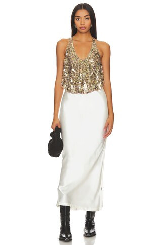 All That Glitters Tank in Gold Combo | Gold Sequin Top White Skirt And Boots Skirt With Boots Outfit | Revolve Clothing (Global)